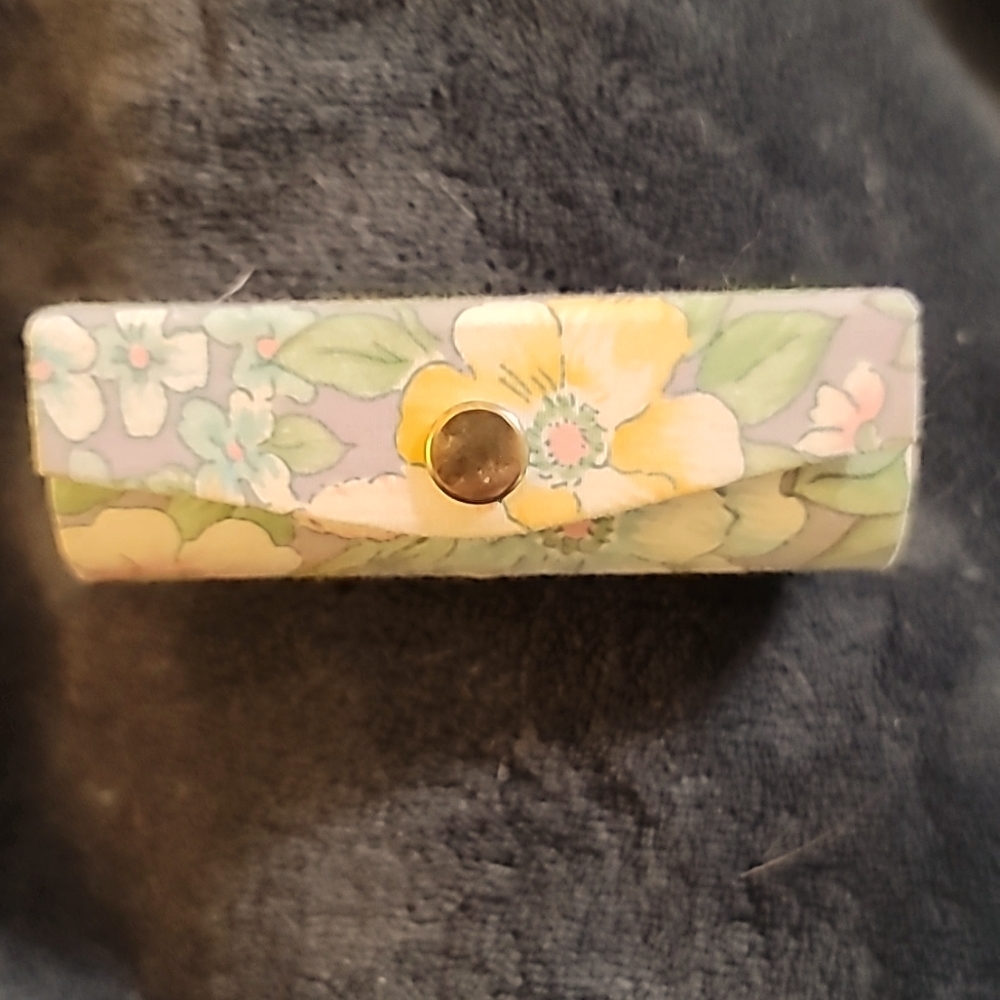 Vintage Jeun Bang Lipstick Case Tapestry Flowers & functional mirror inside